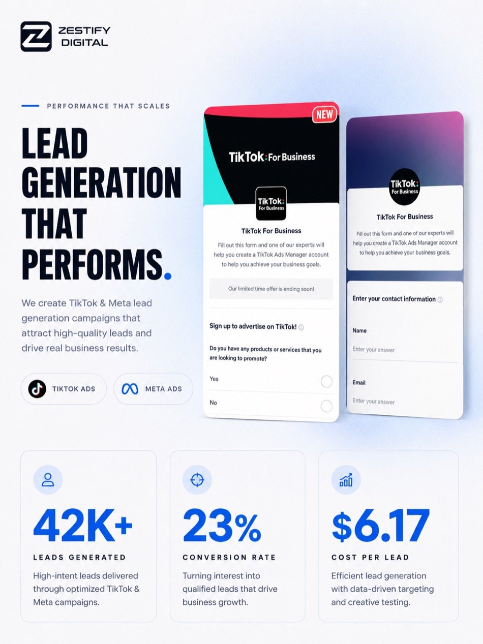 Lead Generation poster — 42K leads generated at $6.17 cost per lead